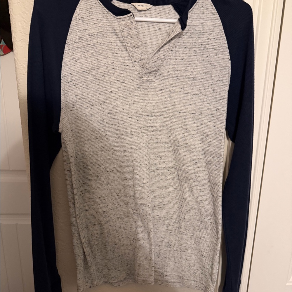 Aeropostale Navy and Grey Henley Shirt